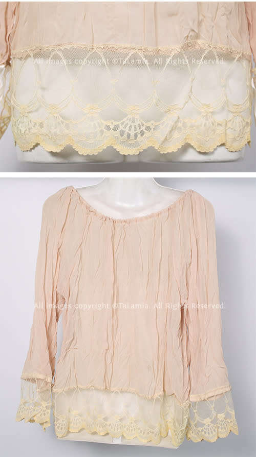 Ladies neutral colour beige cream chiffon and lace bohemian romantic top