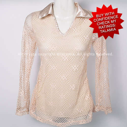 Ladies champagne colour slong sleeve netting top with satin collar
