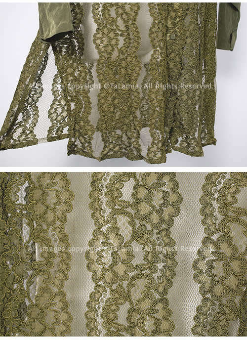 Womens luxury olive green lace and satin long length blouse