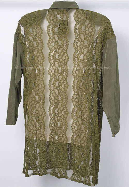 Womens luxury olive green lace and satin long length blouse