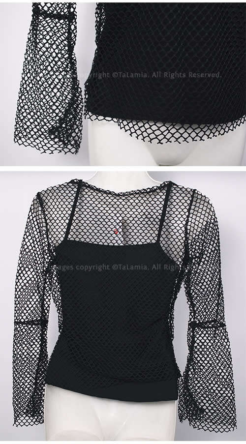 Ladies funky black netting top with pretty lace v-neck