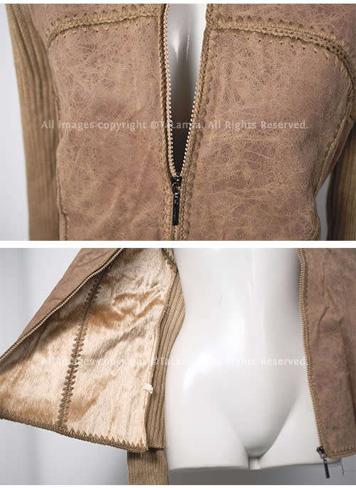 Ladies brown light weight faux leather and fur and knit jacket