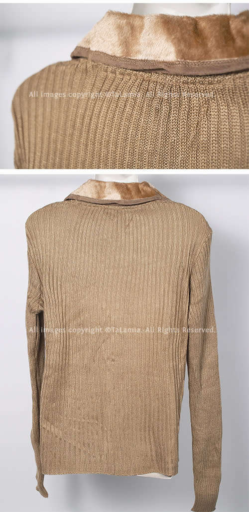 Ladies brown light weight faux leather and fur and knit jacket