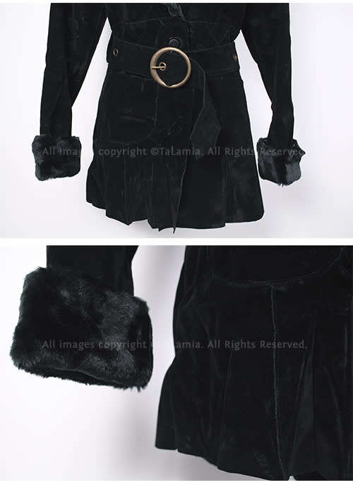Ladies soft black faux suede light weight jacket with faux fur collar and belt