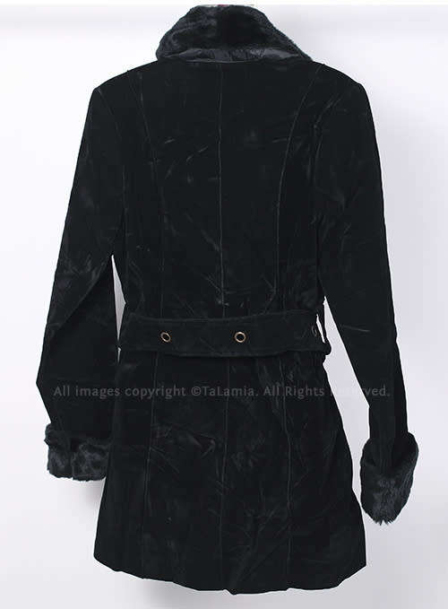 Ladies soft black faux suede light weight jacket with faux fur collar and belt