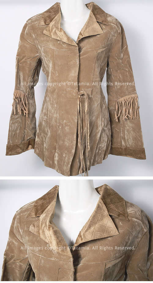 Ladies super soft sandy brown faux suede light weight jacket with tassle details