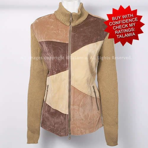 Ladies light weight suede leather patchwork and knit jacket