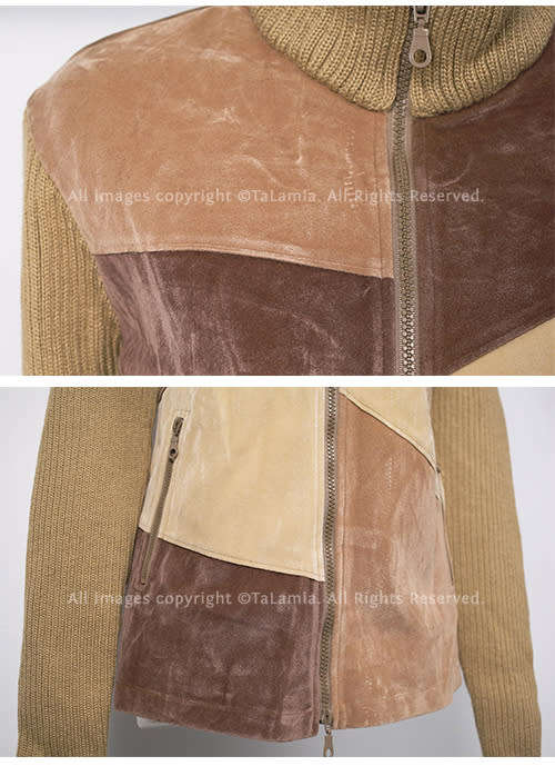 Ladies light weight suede leather patchwork and knit jacket