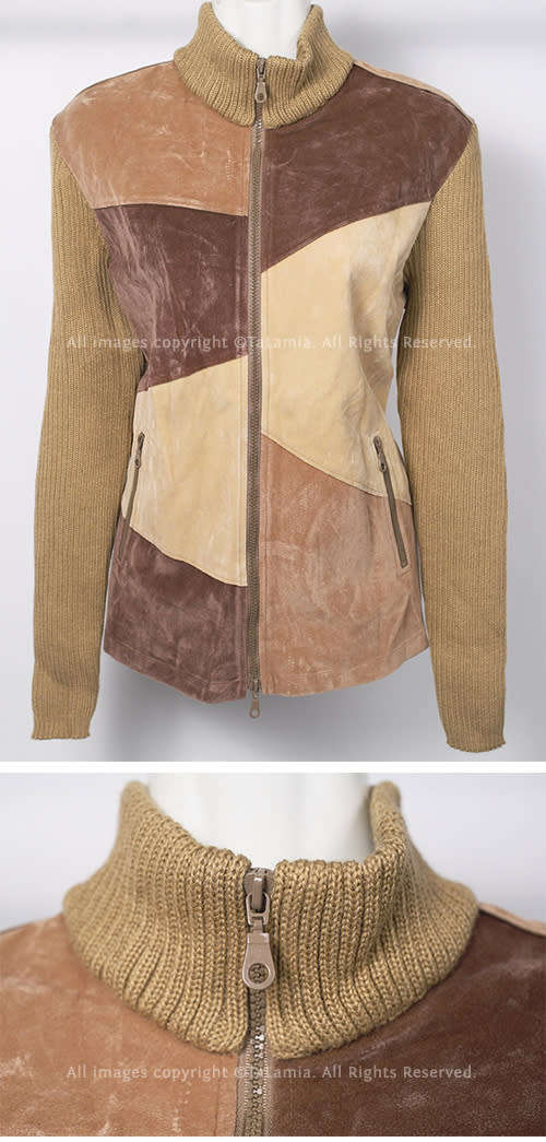 Ladies light weight suede leather patchwork and knit jacket