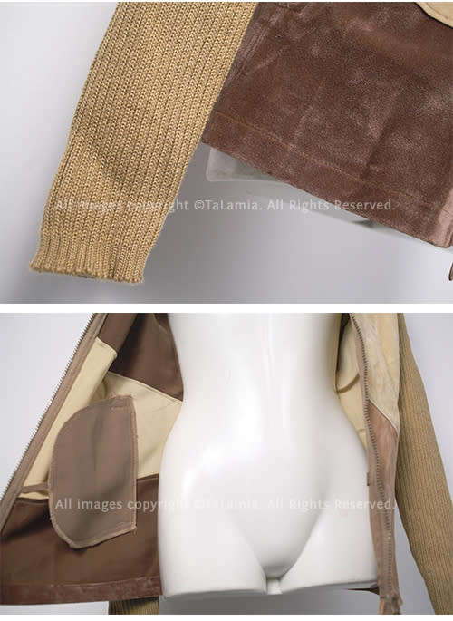 Ladies light weight suede leather patchwork and knit jacket