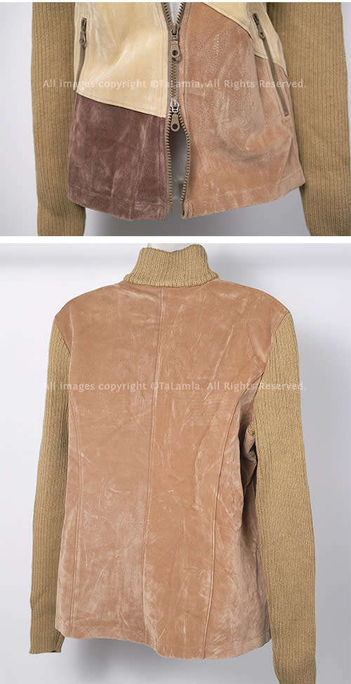 Ladies light weight suede leather patchwork and knit jacket