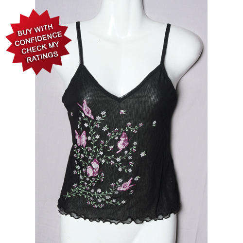 Cute black double layer mesh top with butterfly print