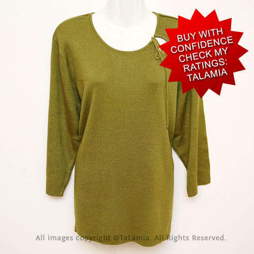 Olive avo green womens loose sweater top with keyhole detail