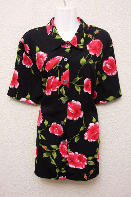 Lovely ladies silk-mix rose patterned shirt top