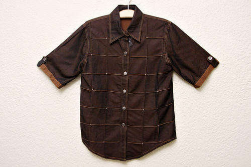 Dark shimmer brown grid stud shirt