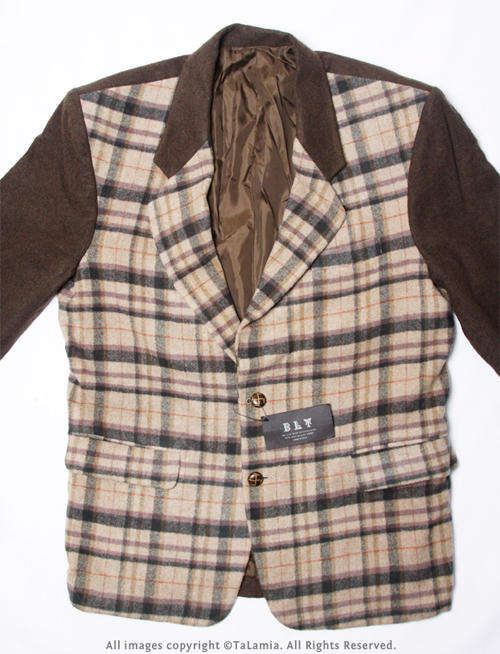 Mens luxurious quality wool mix dark brown and checkered jacket