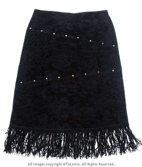 Ladies soft velvet fax suede black skirt with tassle and studs details