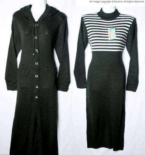 Ladies dark green WOOL MIX two piece set long dress and long length outer trench coat jersey