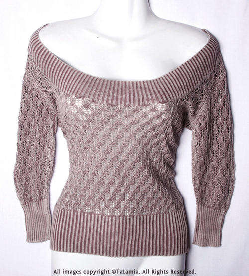 Sexy ladies dark maroon brown wide collar off-shoulder chunky knit look jersey top