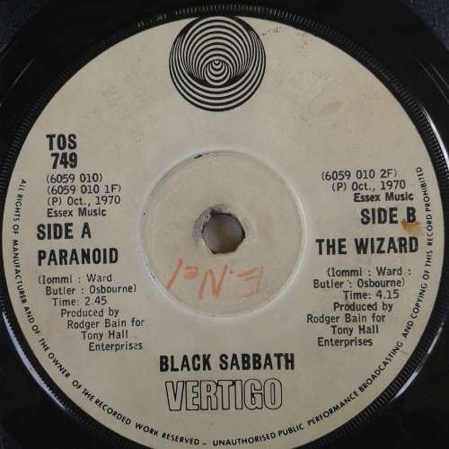 Black Sabbath - Paranoid / The Wizard [7` VINYL] (SA Release) (1970)