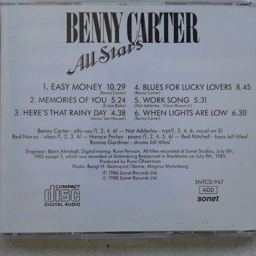 Benny Carter All Stars Feat. Nat Adderley & Red Norvo - S/T [Import CD] (1988)
