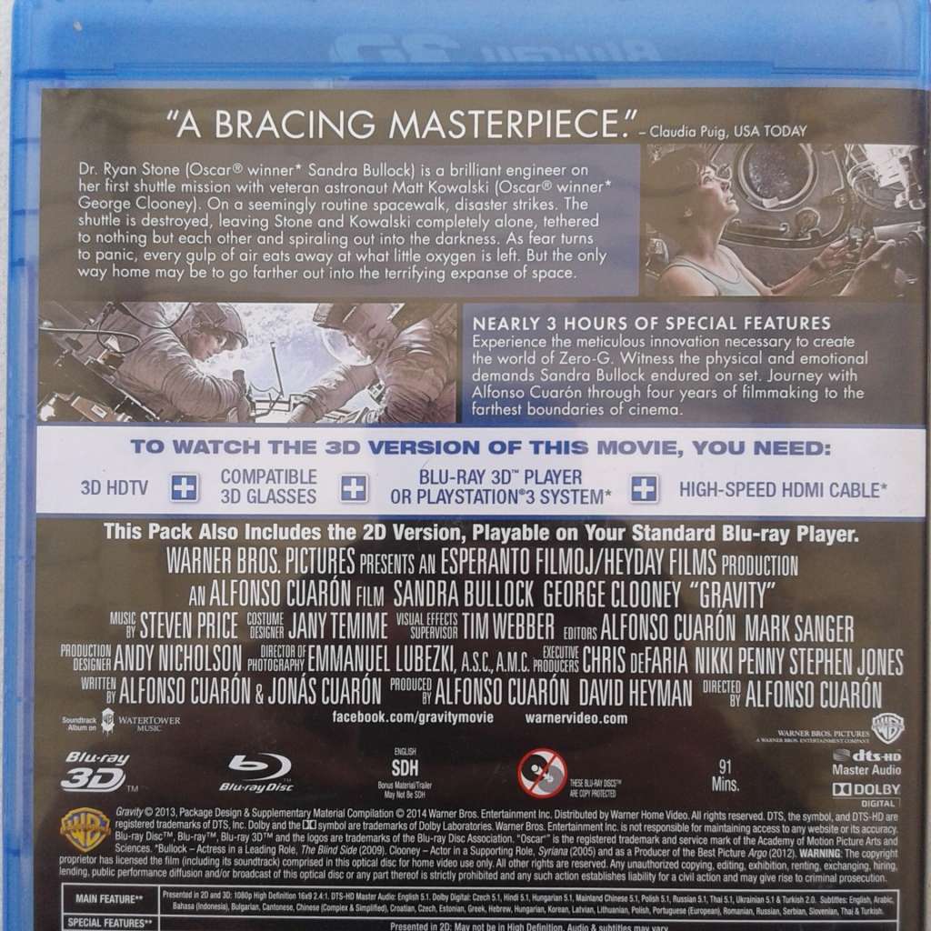 Gravity - Bullock / Clooney [Blu-ray 3D & Blu-ray]  (2 Disc Set)