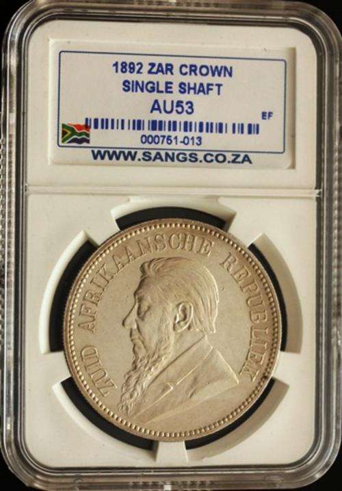 1892 ZAR 5 Shillings Single Shaft - SANGS AU53 AU53