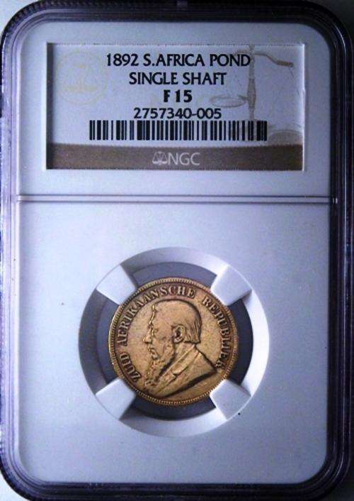 1892 ZAR 1 POND - SINGLE SHAFT - @ R1 AUCTION - RARE RARE