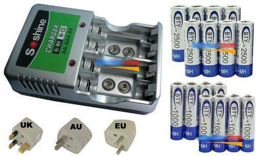 Rechargeable  Battreies and Charger + 8 AA 8 AAA NiMH  Batteries