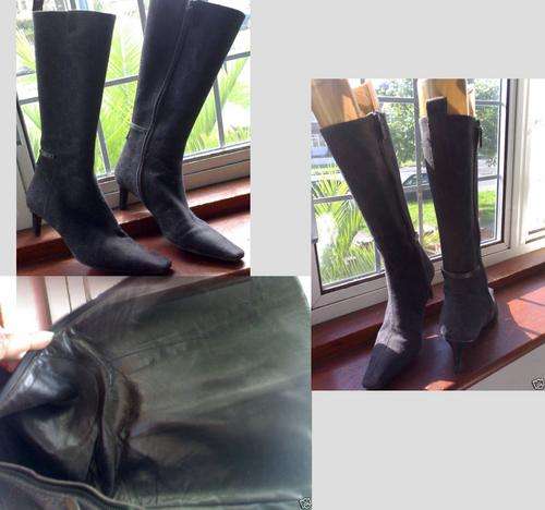 SMASHING GUCCI SIZE 5 CANVAS / LEATHER KNEE LENGTH BOOTS