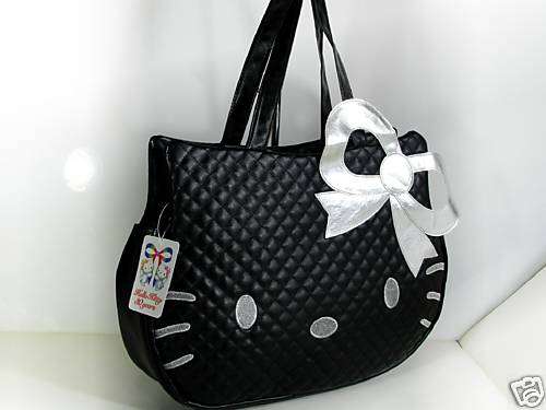 SANRIO HELLO KITTY HEAD HAND BAG PURSE BLACK SILVER