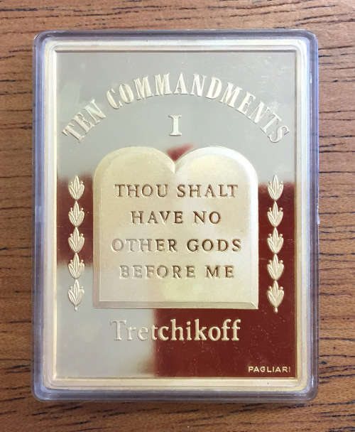 Ten Commandments by Tretchikoff precious metal medallion set. (Gold-plated sterling silver)