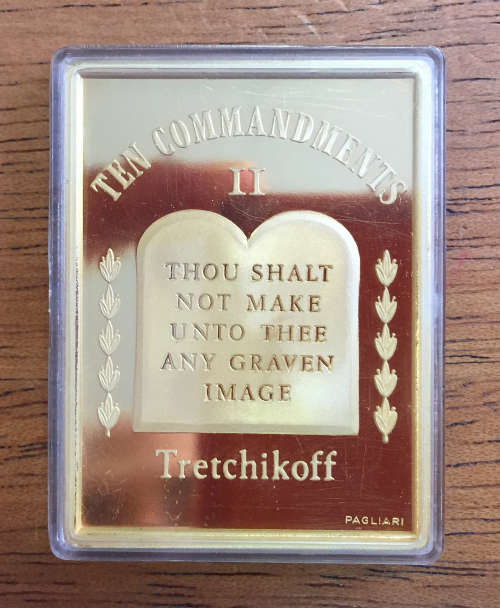 Ten Commandments by Tretchikoff precious metal medallion set. (Gold-plated sterling silver)
