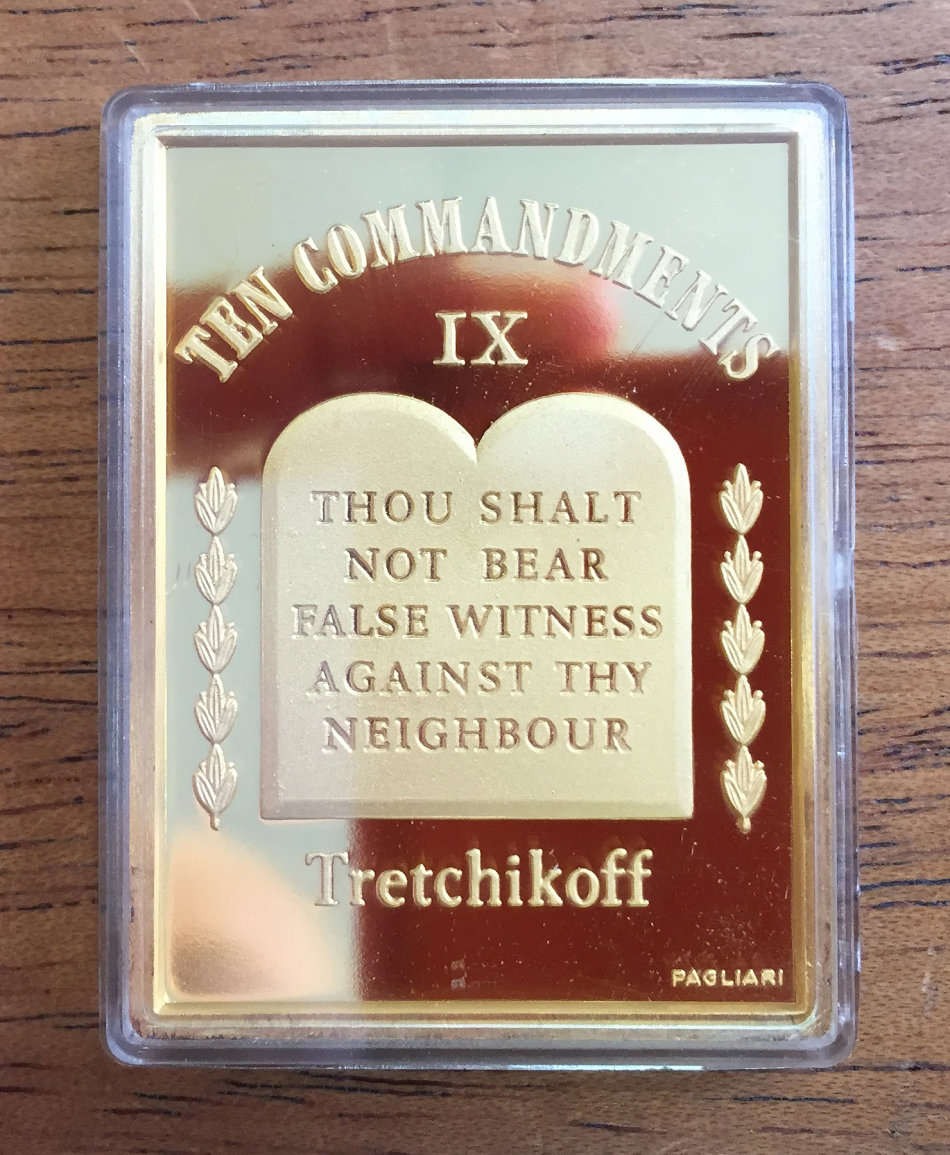 Ten Commandments by Tretchikoff precious metal medallion set. (Gold-plated sterling silver)