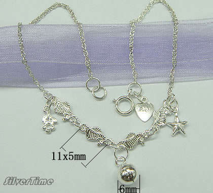 Solid 3g Sterling Silver 9-inch Anklet