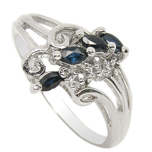 Natural Sapphire Sterling Silver Ring -With Certificate of Authenticity