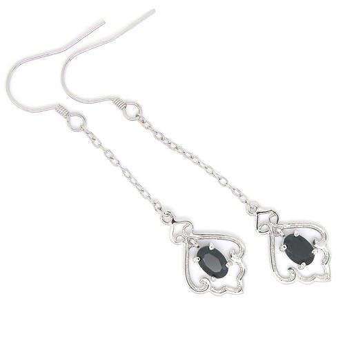 Natural Sapphire Sterling Silver Earrings-With Certificate of Authenticity