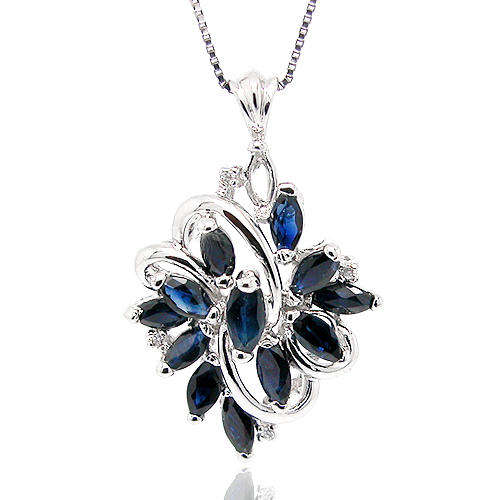 Natural Sapphire Sterling Silver Pendant + Chain-With Certificate of Authenticity