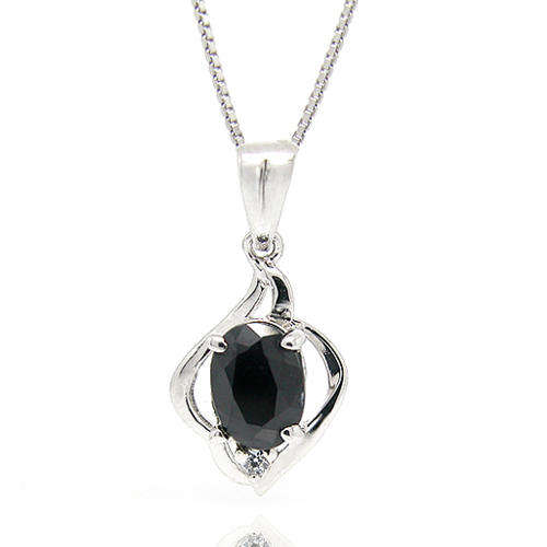 Natural Sapphire Sterling Silver Pendant + Chain-With Certificate of Authenticity