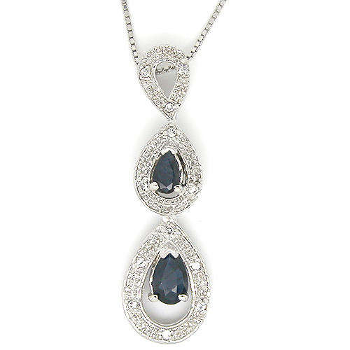 Natural Sapphire Sterling Silver Pendant + Chain-With Certificate of Authenticity