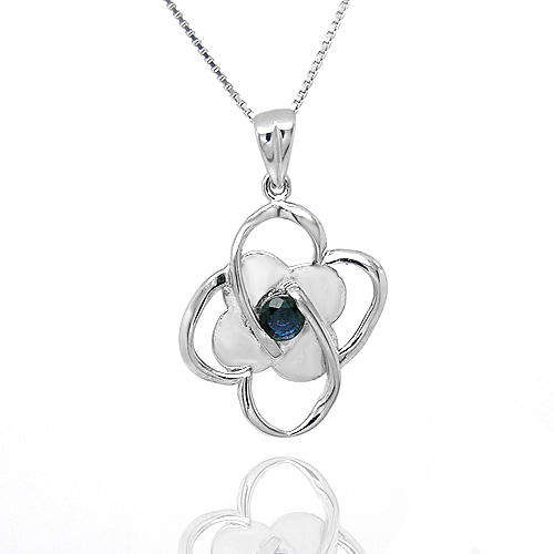 Natural Sapphire Sterling Silver Pendant + Chain-With Certificate of Authenticity