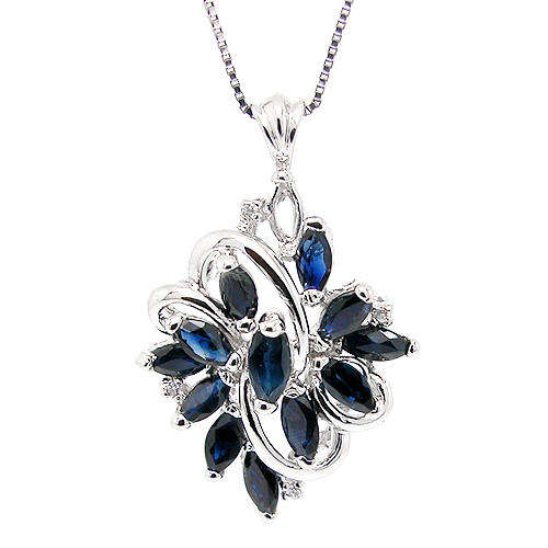 Natural Sapphire Sterling Silver Pendant + Chain-With Certificate of Authenticity