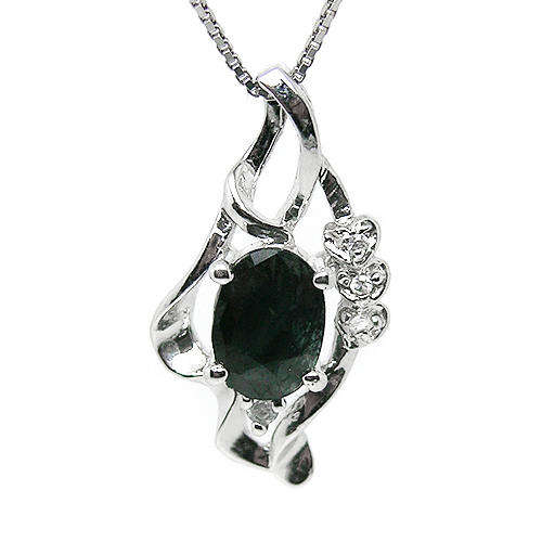 Natural Sapphire Sterling Silver Pendant + Chain-With Certificate of Authenticity