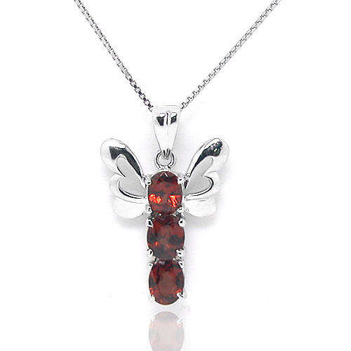 Natural Garnet Sterling Silver Pendant + Chain-With Certificate of Authenticity