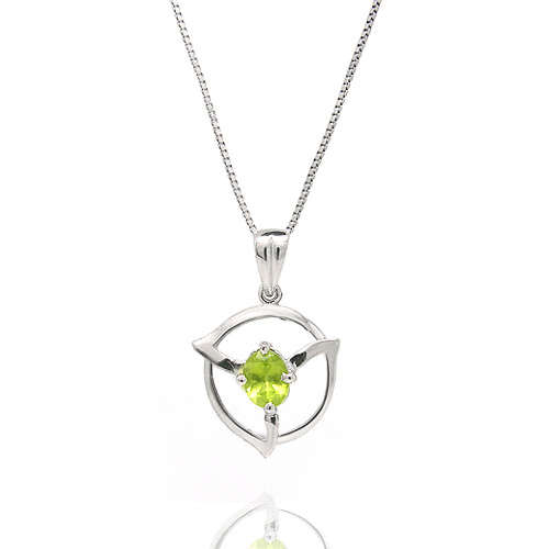 Natural Peridot Sterling Silver Pendant + Chain-With Certificate of Authenticity