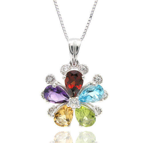 Natural Gem Stones Sterling Silver Pendant + Chain-With Certificate of Authenticity