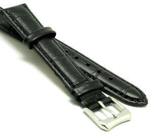Black leather watch strap. Croc leather. 29mm.