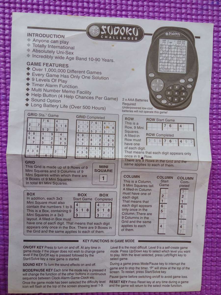 Sudoku Challenger - Hand Held Electronic Game Device