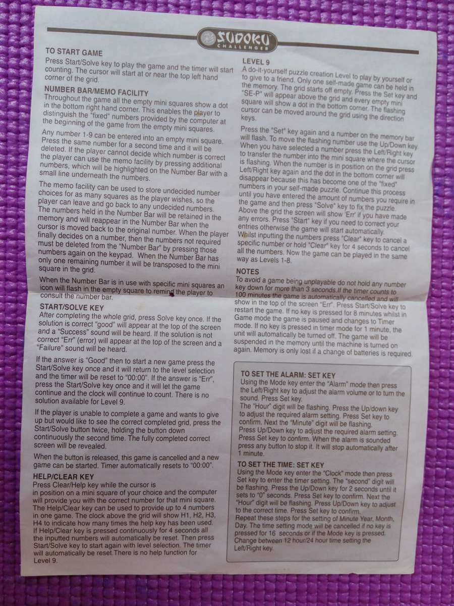 Sudoku Challenger - Hand Held Electronic Game Device