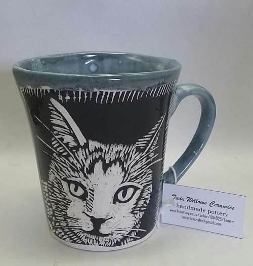 Carved Cat Mugs - Jennifer Steyn Ceramics